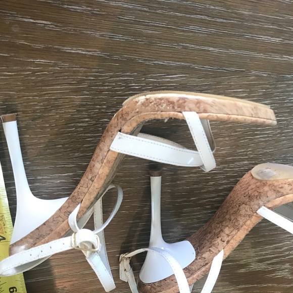 Cathy by Cathy Jean Strappy White & Cork Leather Heels Sz 7 - Picture 9 of 9